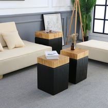 Nordic solid wood mpier log stool tree stumps wood pile swing piece square pier short stool folk couch edge a few corners a few
