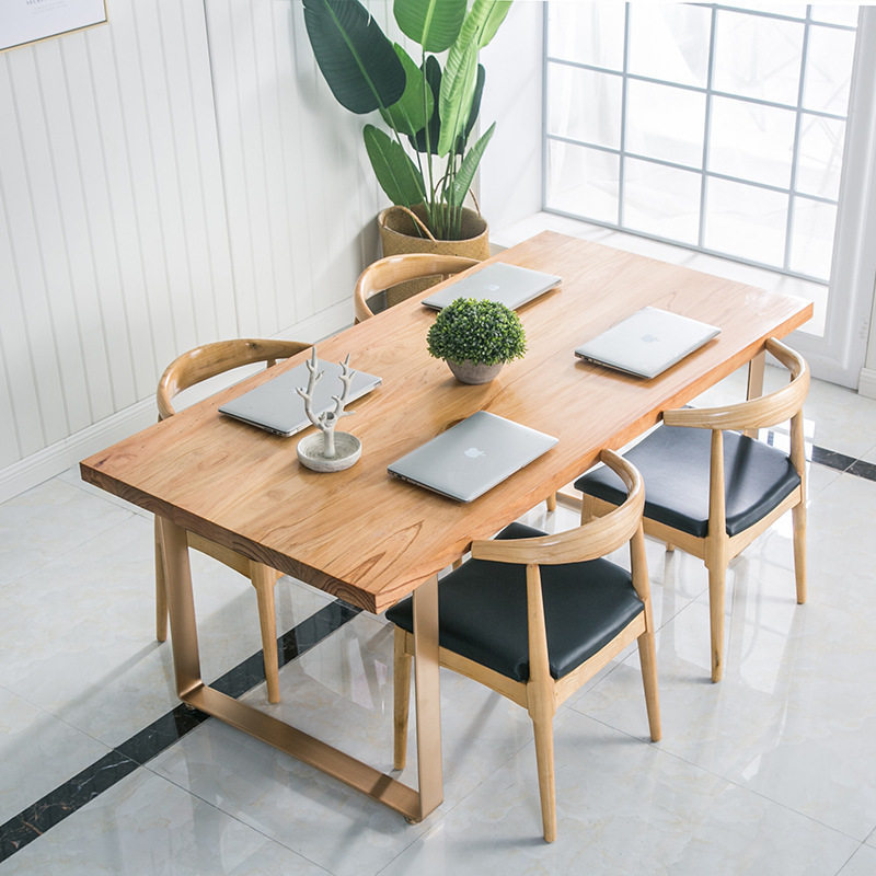 Simple modern solid wood table and chair combined creative small household iron table dining room dining table dining table