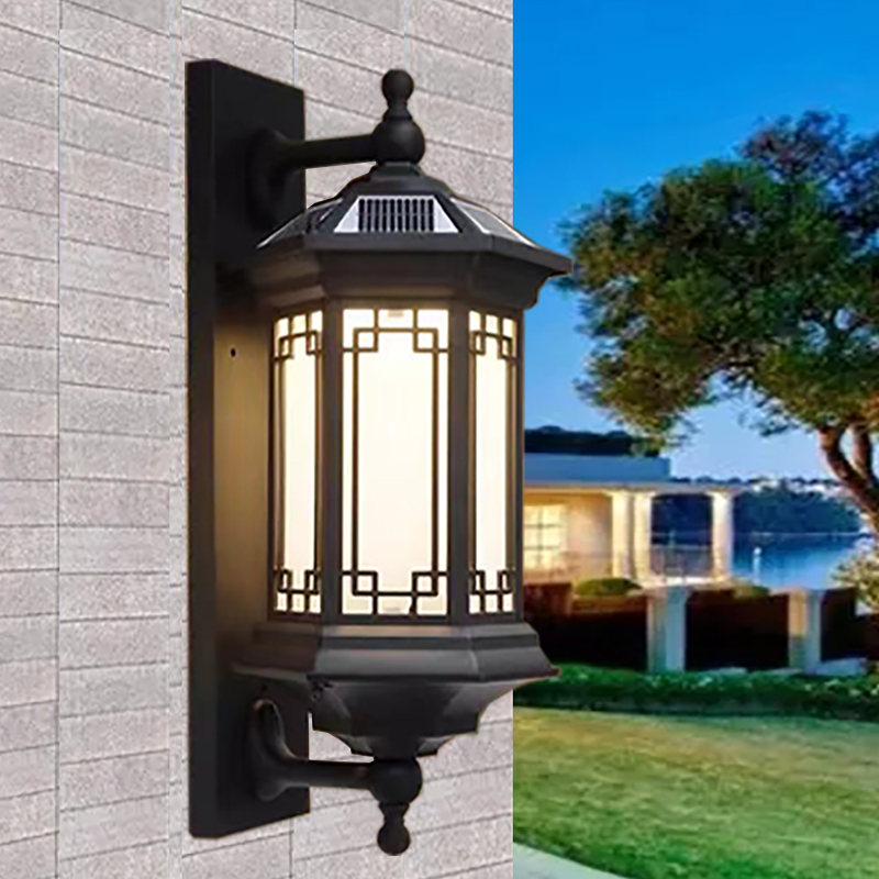 Solar Wall Lamp Outdoor Balcony Courtyard Gate Lamp Garden Chinese Style Villa Terrace LED Light Outdoor Wall Lamp-Taobao