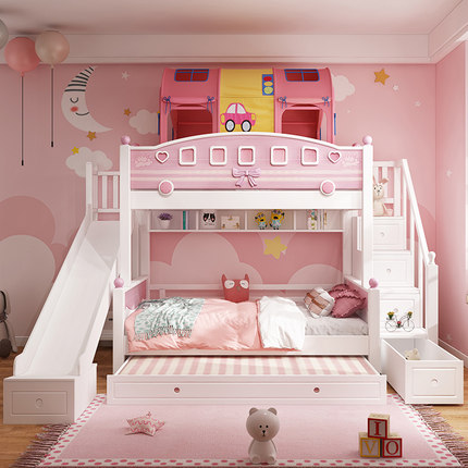Full wood out bed double bed children's bed Princess wooden bed height and low bed bed mother bed bed bed slide