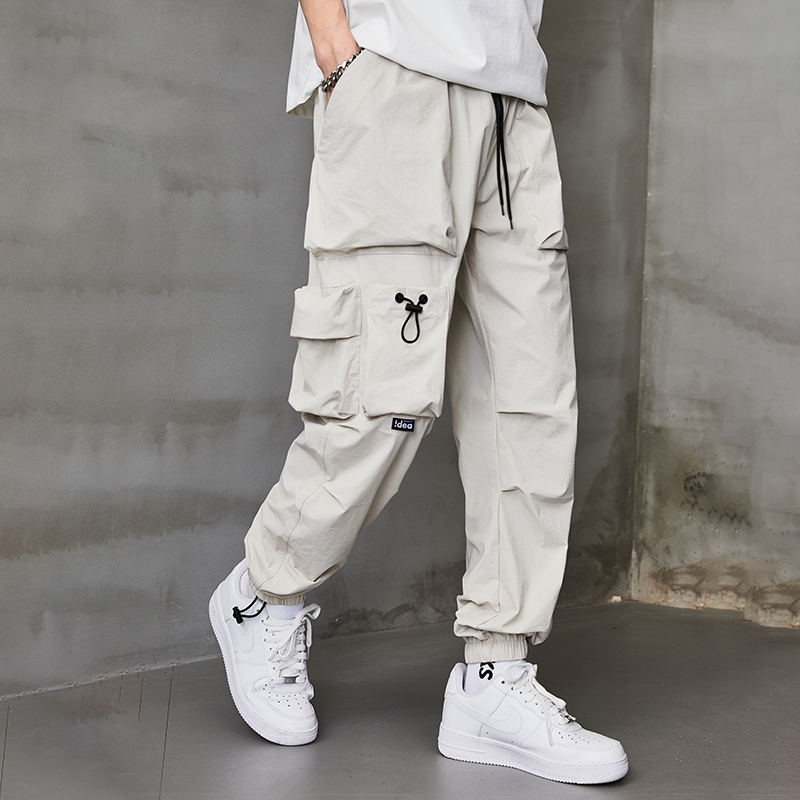 Kangshi Yishu Summer American-Style Ice Silk Cargo Pants for Men, Trendy Brand, Loose Fit, Quick-Drying, Outdoor, Loose Jogger Casual Long Pants