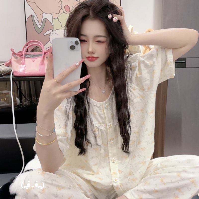 Summer Pajamas for Women, Pure Cotton, Cute, Casual, Slimming, Breathable, Skin-Friendly, Home Wear, Round Neck, Super Soft, Can Be Worn Outside, Age-Reducing Summer Pajamas for Women, Pure Cotton, Cute, Casual, Slimming, Breathable, Skin-Friendly, Home Wear, Round Neck, Super Soft, Can Be Worn Outside, Age-Reducing