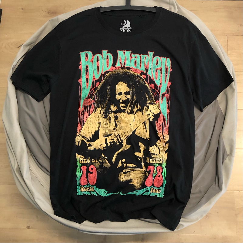 Men's Short-Sleeve T-Shirt with Metal Rock Music Style, Bob Marley, Trendy, Casual, Loose Fit