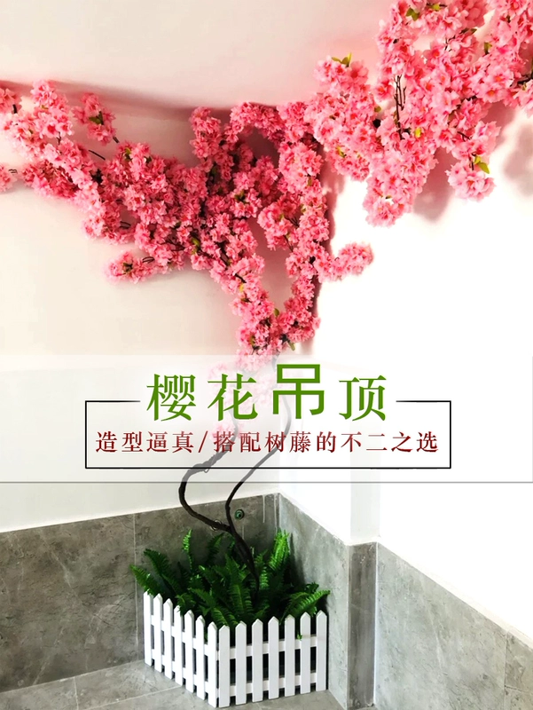 Mô phỏng cây anh đào cây nho trang trí tường phòng khách trong nhà giả hoa mây trần lớn cành nhựa - Hoa nhân tạo / Cây / Trái cây hoa tử đằng giả