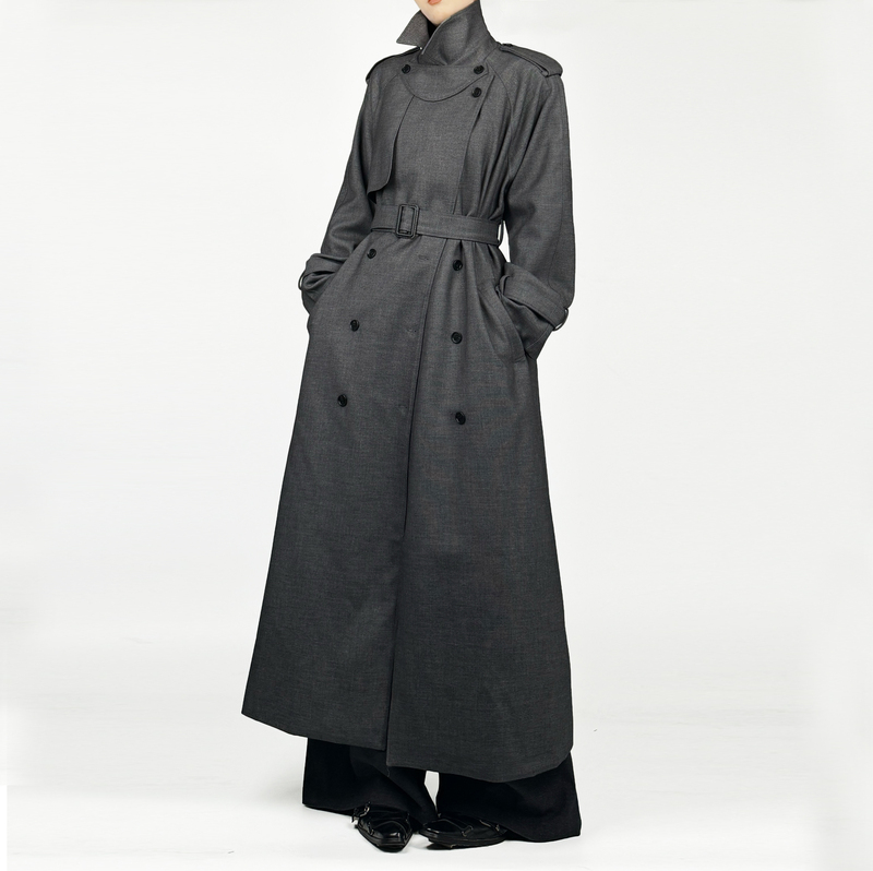 Jieyu 2025 Autumn New British Style Double-Breasted Long Trench Coat