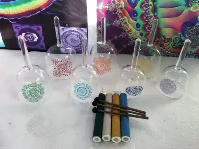 4th order set of 7 Chakra pattern holding crystal bowl meditation Buddha sound singing bowl yoga sound therapy energy Crucible