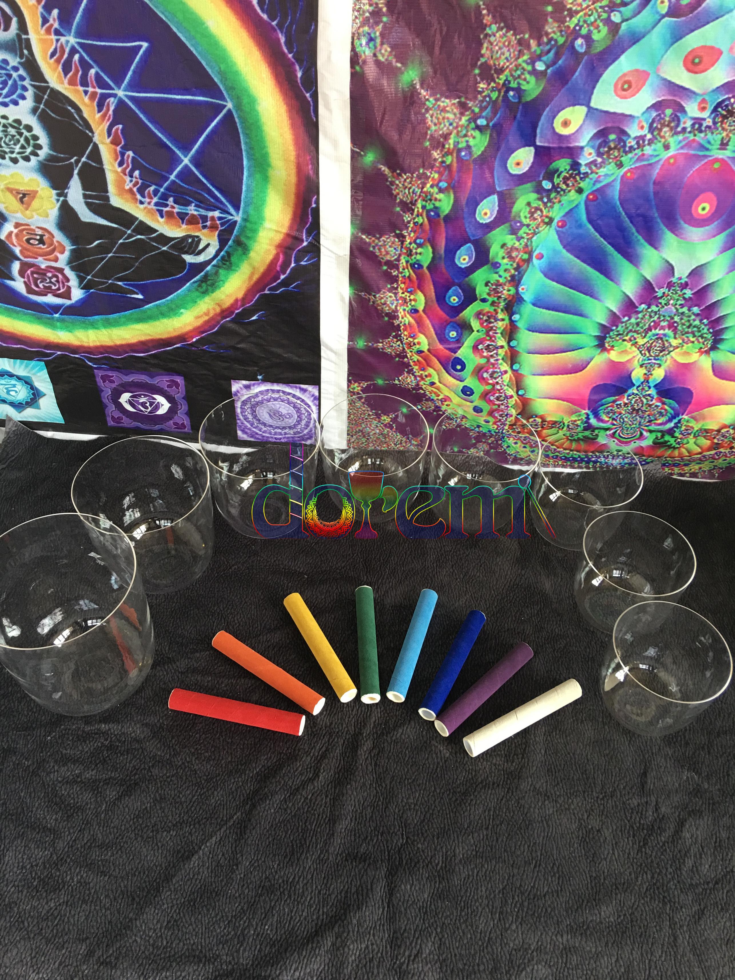 Factory direct supply handmade transparent crystal bowl singing bowl third tone set CDEFGABC bass meditation bowl