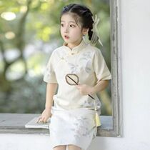 Girls clothing cheongsam summer 2024 new Chinese-style Republic of China childrens skirt short-sleeved loose dress medium-sized childrens trend