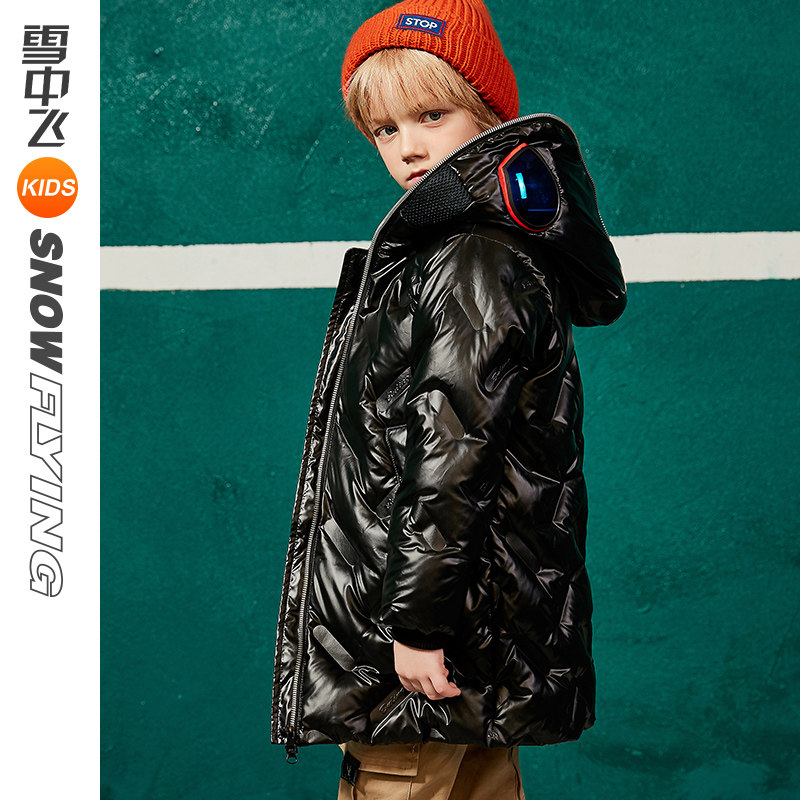 Snowy flying children clothes children's down clothes boy medium long version 2021 new Spiderman glasses bright face down clothes damp