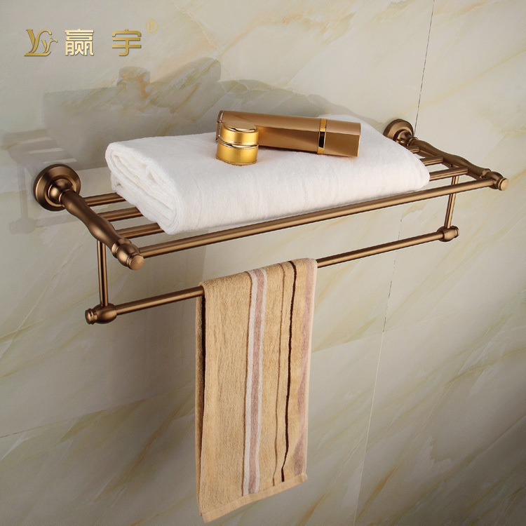 Space aluminum antique bath towel rack Towel rack Powder room bathroom pendant double shelf 40 50 55 60cm