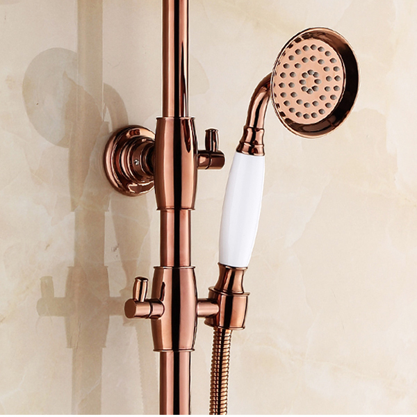 Stainless steel rose gold hand shower anti-scalding anti-high temperature blue and white ceramic white ceramic plastic handle shower head