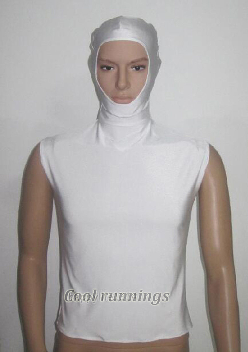 Adult spandex zentai White Helmet Under Hood Collar Hallowe