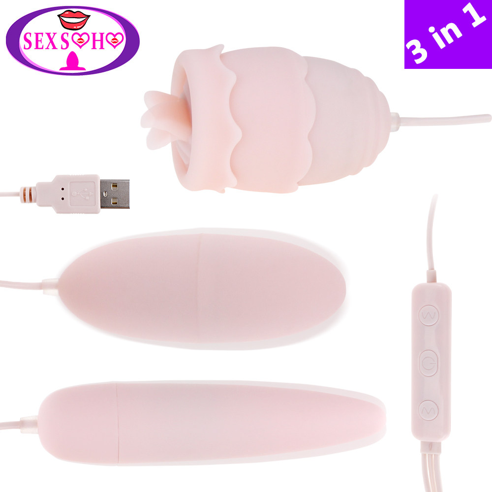 Tongue Vibrator 10 Modes USB 3in1 Vibrating Egg G-spot Massa