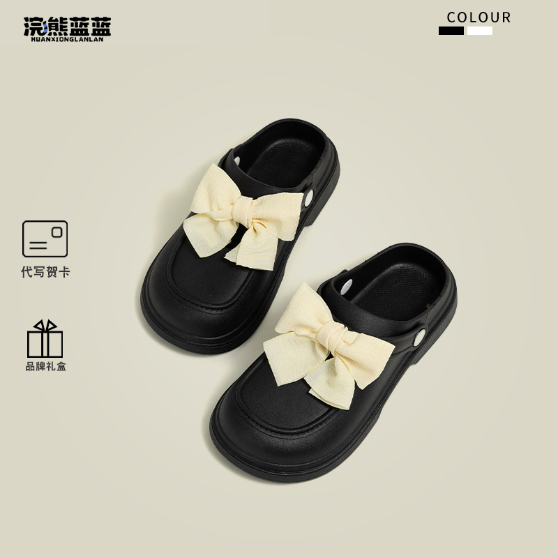Raccoon Blue Korean Style Cute Fairy Bow Hole Shoes for Women 2026 New Spring Simple Thick-Soled Sandals