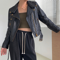 Leather clothes 2022 new female coat black short imported sheep peeler car retro jacket for body wash