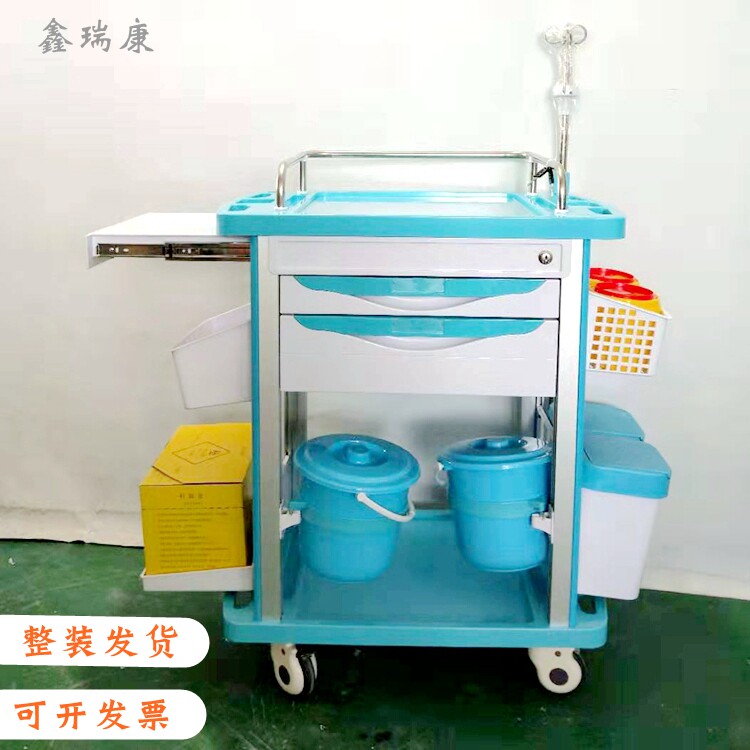 Factory direct sales ABS medical trolley full plastic treatment cart sharps rack plastic instrument cart multifunctional nursing cart