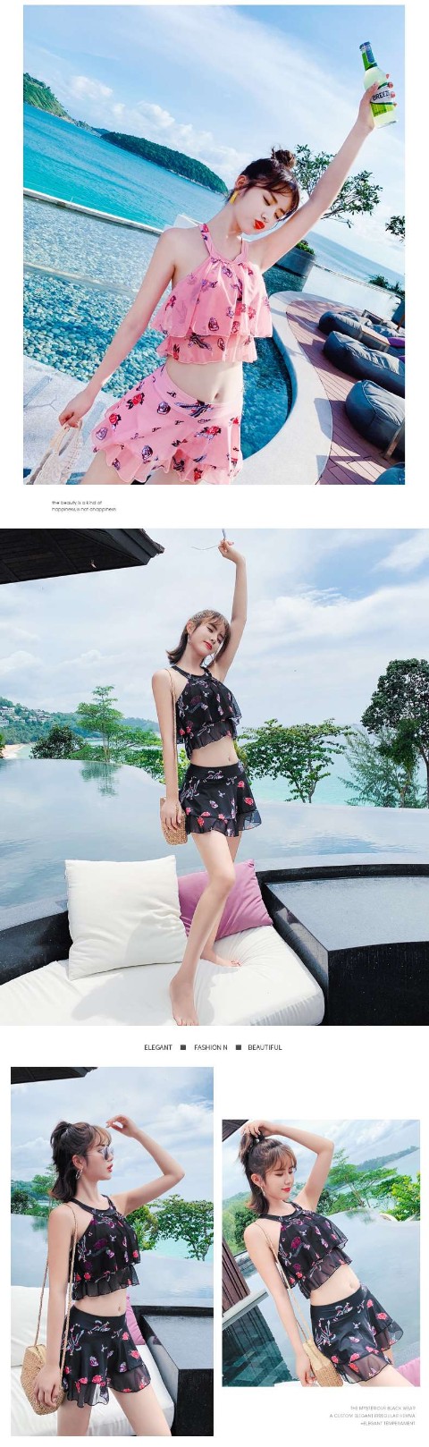 Áo tắm nữ 2019 mới lưới đỏ mẫu kỳ nghỉ thời trang bảo thủ che bụng học sinh ngực nhỏ tụ tập đồ bơi học sinh - Bộ đồ bơi hai mảnh áo bơi 2 mảnh kín đáo