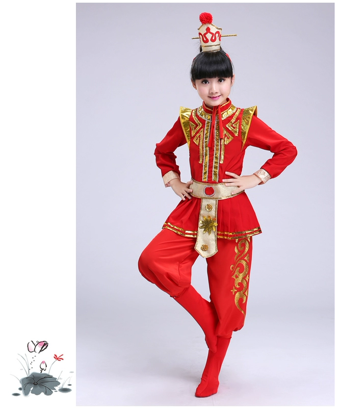 Trang phục trẻ em Mulan Opera trình diễn trang phục cô gái Mu Guiying treo trang phục Trang phục ngày tết Xiaohuadan - Trang phục