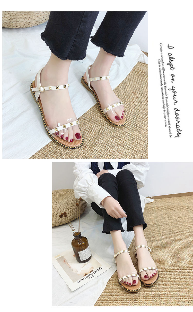 Giày sandal nữ mùa hè 2019 phiên bản tiếng Hàn mới của từ đinh tán đơn giản khóa mở ngón chân đế bằng La Mã đi biển - Sandal mẫu dép nữ đẹp 2021