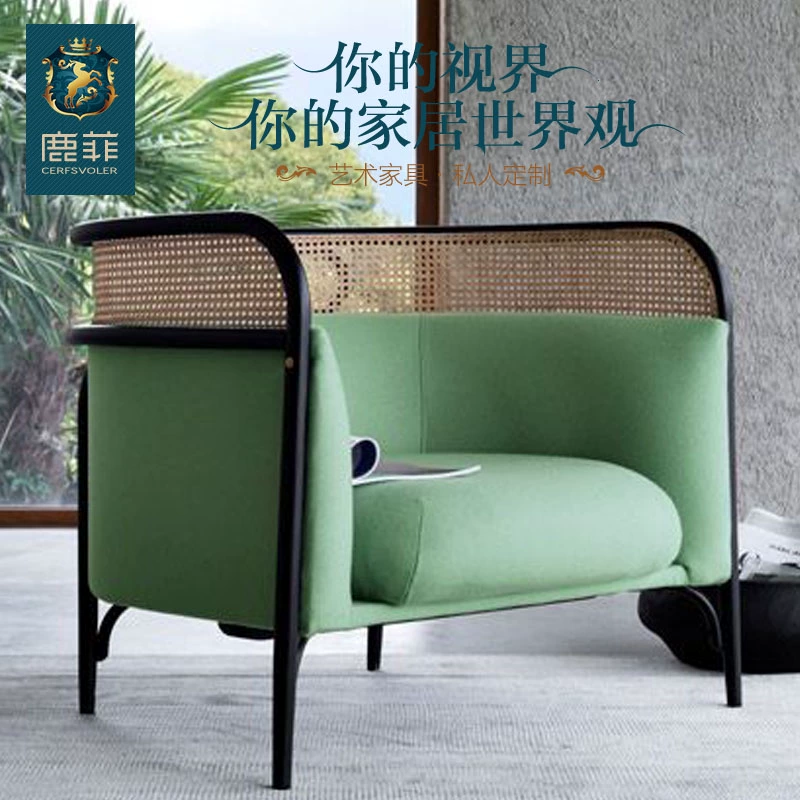 Lufei đồ nội thất nghệ thuật tùy chỉnh Bắc Âu vải rắn gỗ ghế sofa ghế sofa đồng quê Pháp mây ghế đơn ghế sofa thư giãn - Ghế sô pha