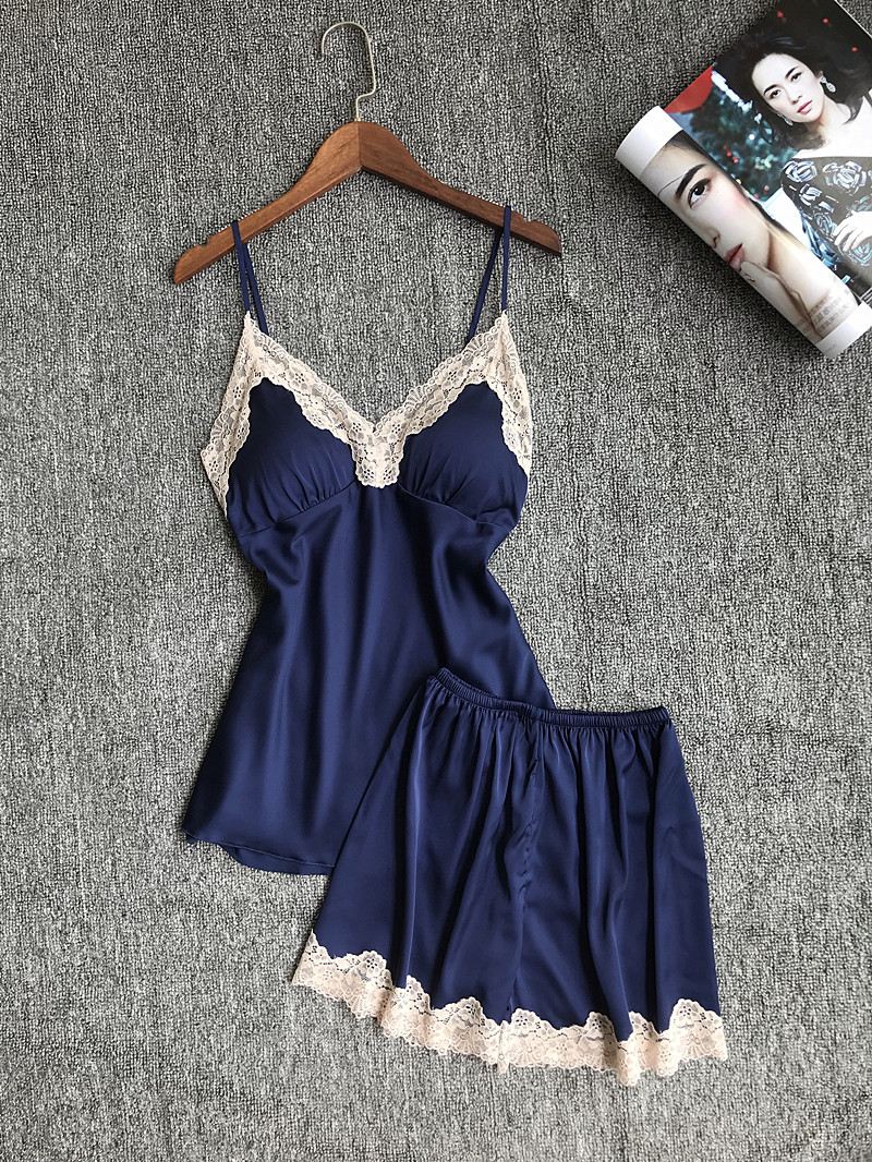Bộ đồ ngủ gợi cảm phù hợp với phụ nữ thu thập ngực nhỏ mùa hè lụa băng dành cho người lớn nóng bỏng với áo ngực dây đeo quần pyjama hai mảnh đồ bộ kiểu đẹp 2021