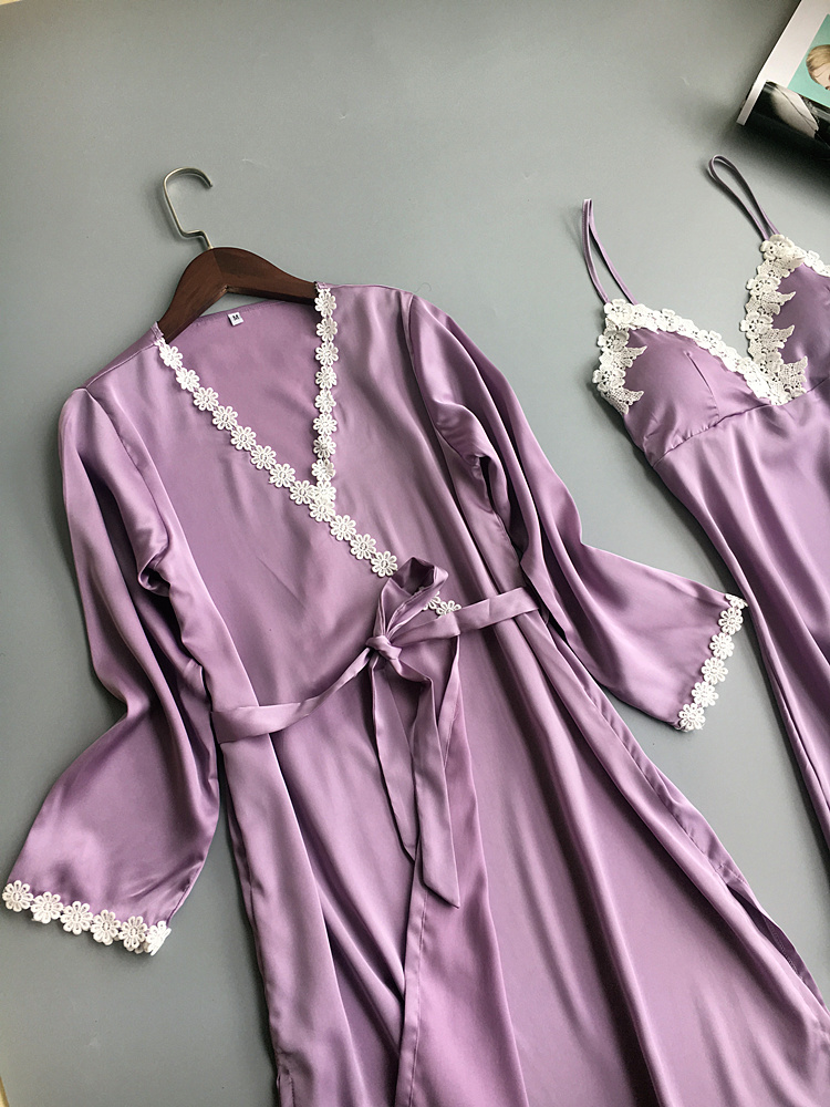 Với ngực pad tập hợp sexy đồ ngủ nữ mùa hè lụa dây đai nightdress hai bộ băng lụa áo ngủ nhà dịch vụ phù hợp với