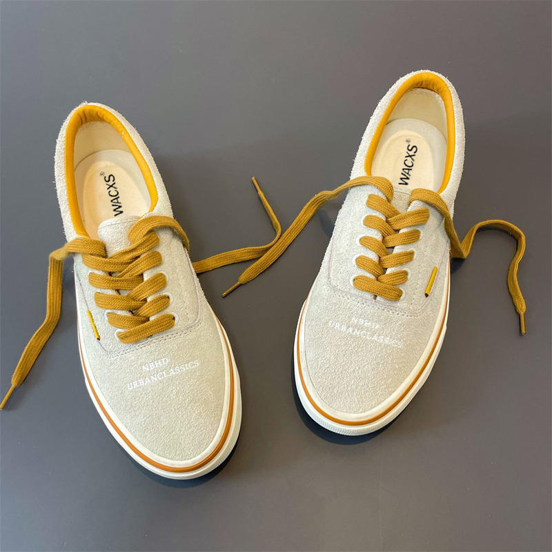 Orange Lace-Up Casual Shoes for Men and Women Nbhd X Ftmd Kids' Collaboration Beige Full Suede Retro Skateboard Shoes
