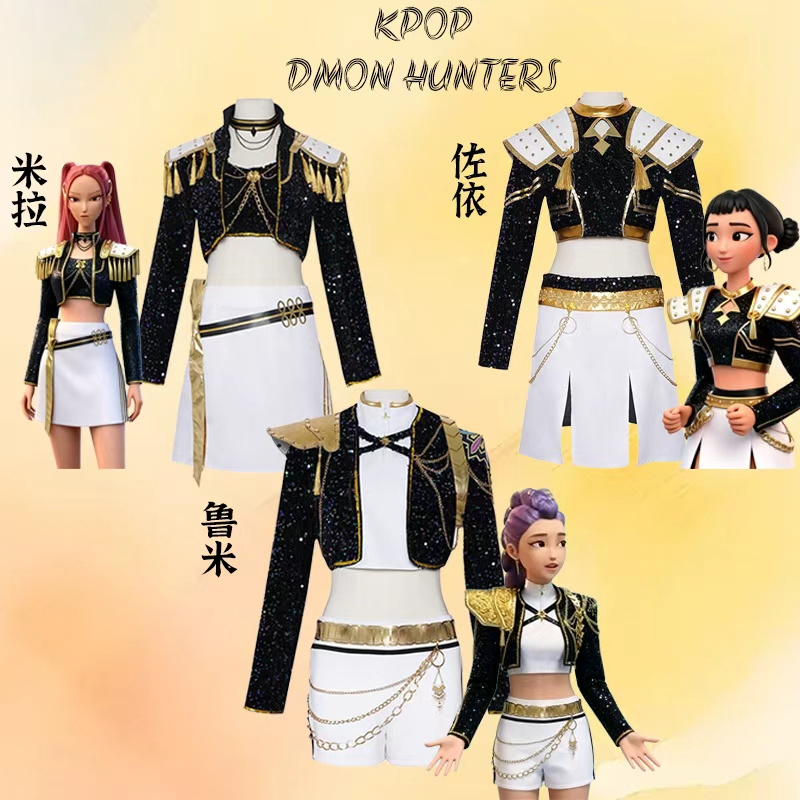 Hunter Girl Group Black Gold Cosplay Costume Rumi Zoey Mila Stage Outfit Halloween Stage Costume