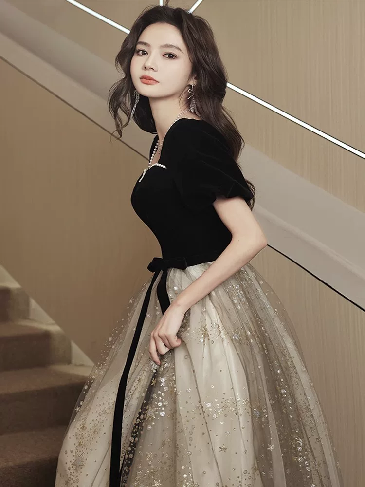 Black long evening dress, high-end