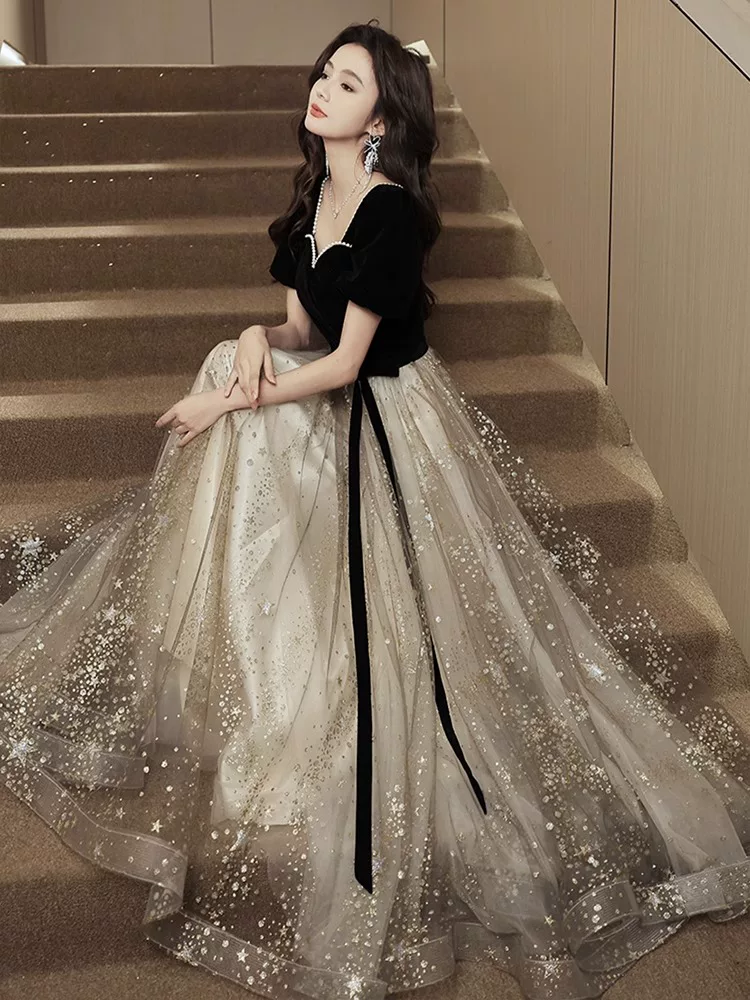 Black long evening dress, high-end