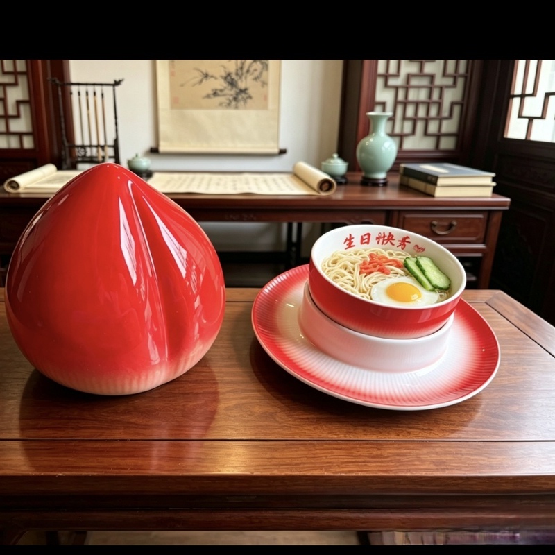 Birthday Ceremony-Style Color-Blocked Ceramic Peach Cup for Longevity Noodles, Dessert Cake Bowl, Hotel Commercial Red Peach Cup Birthday Ceremony-Style Color-Blocked Ceramic Peach Cup for Longevity Noodles, Dessert Cake Bowl, Hotel Commercial Red Peach Cup