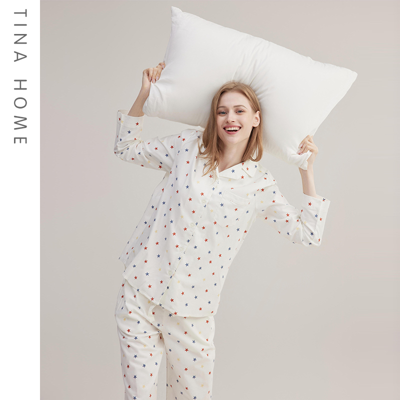 Cotton Brushed Pajamas for Women, Spring Five-Pointed Star Print, Long-Sleeved Pants Set, Loose and Warm, Can Be Worn Outside, Home Clothes Cotton Brushed Pajamas for Women, Spring Five-Pointed Star Print, Long-Sleeved Pants Set, Loose and Warm, Can Be Worn Outside, Home Clothes