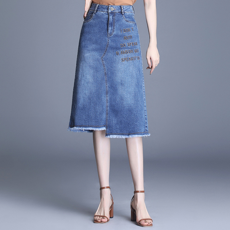 Irregular denim half body dress Women 2022 Summer new retro high waist Long version over knee hair side bag hip skirt