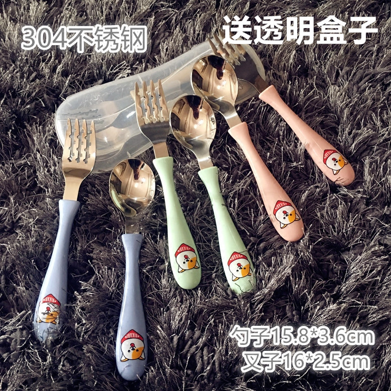 304 Food Grade Stainless Steel Spoon Fork Combined Children Cutlery Eat Face Fork Spoon Long Handle Spoon Fork Suit-Taobao