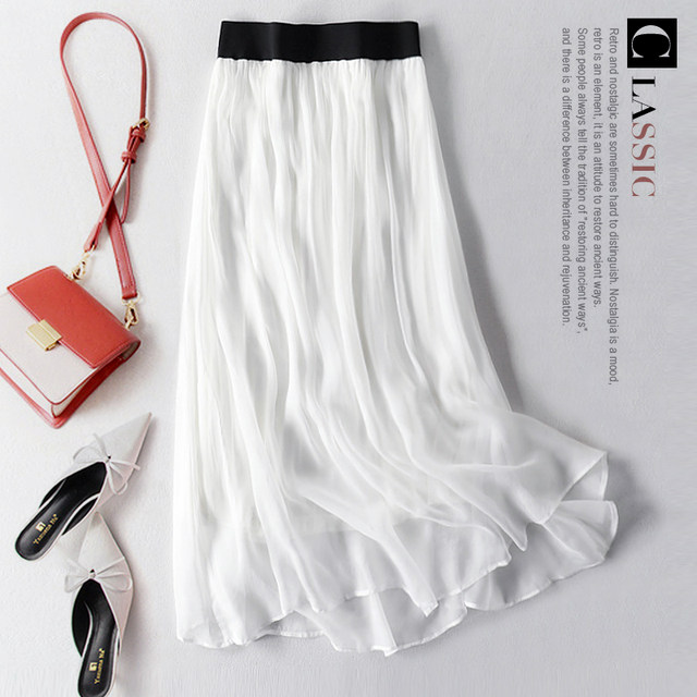 Thin silk skirt women's summer thin drape black skirt 2022 new mulberry silk long skirt white skirt