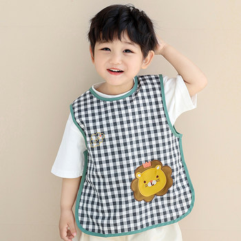Baby boy's eating waterproof and anti-fouling smock, summer apron, pure cotton children's bib, baby rice pocket, sleeveless, western-style drool