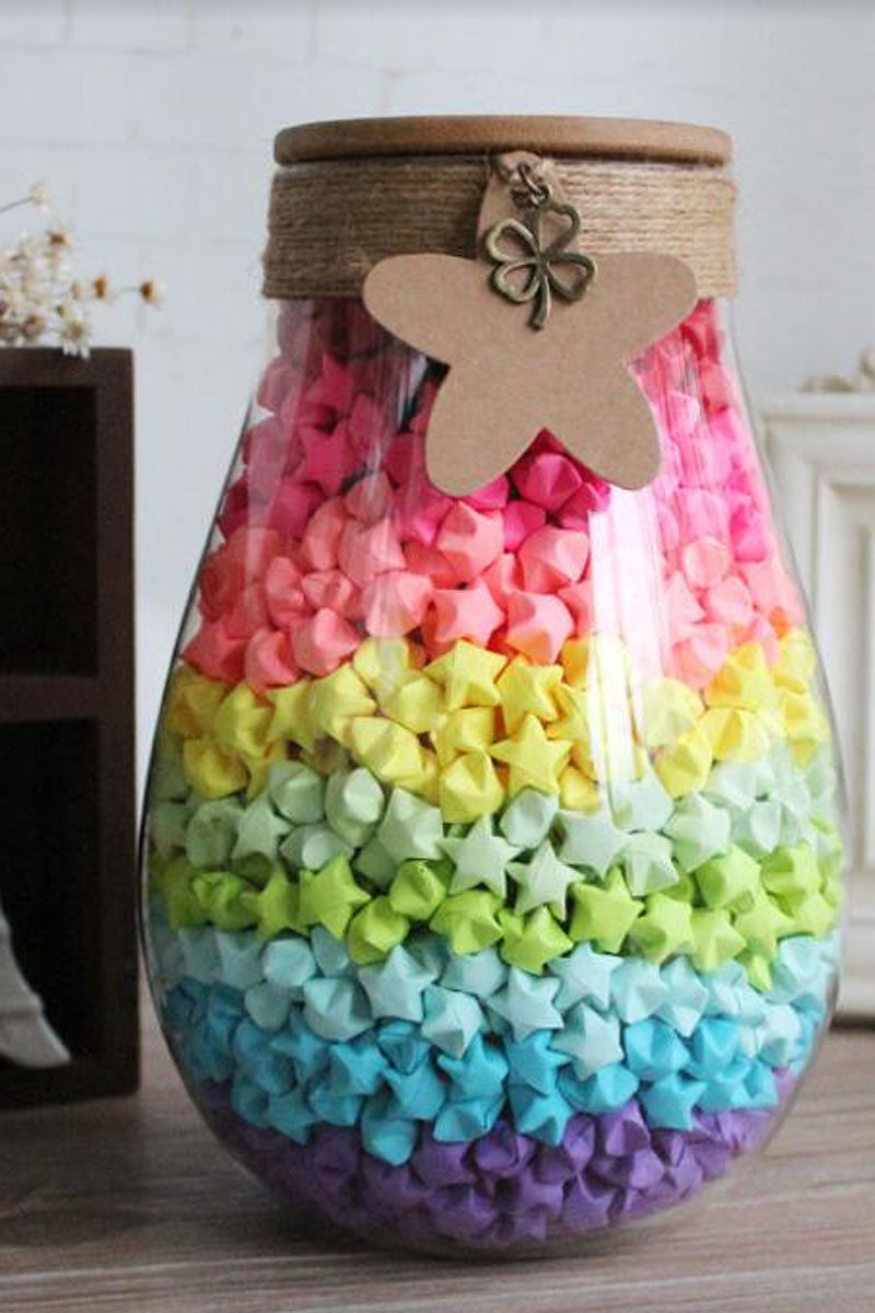 Origami lucky star finished 100 folded pure handmade wishing stars gifts for teachers at Christmas