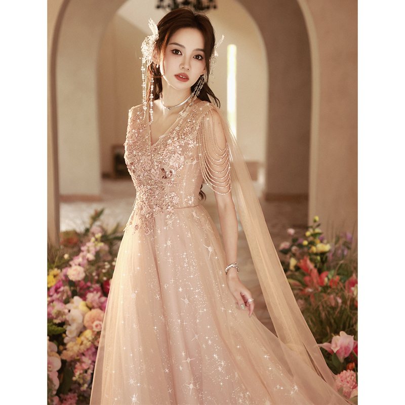 Evening Dress for Women, Light Luxury, Niche, High-End, Elegant, Toast Dress, Guzheng Performance, Host, Dignified and Grand Performance Dress