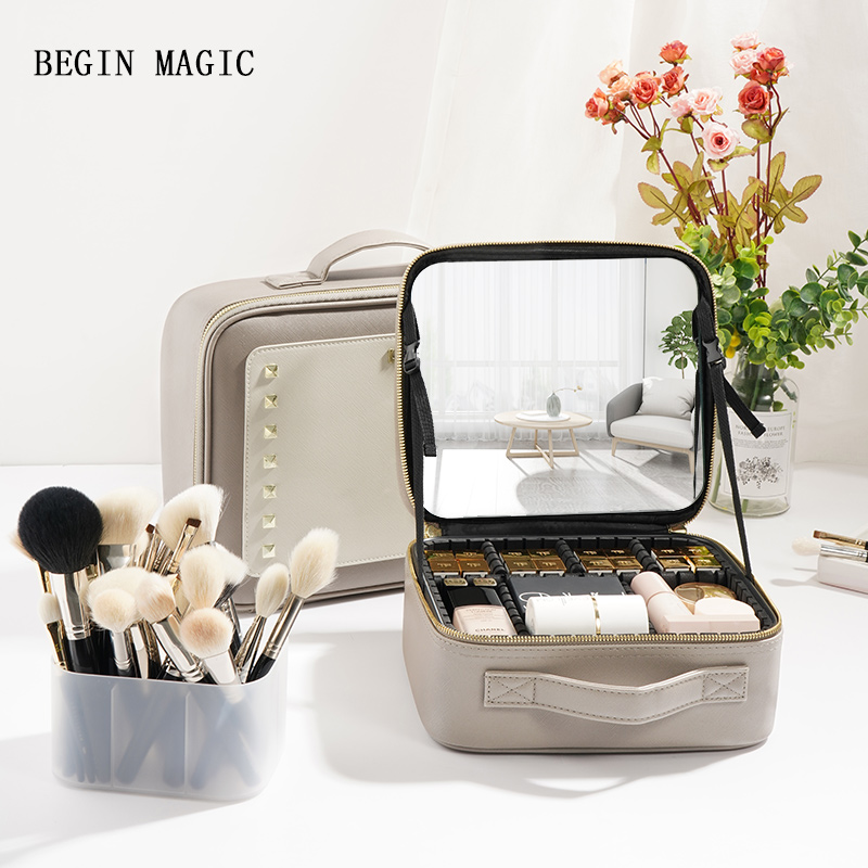 Original magic make-up bag with mirror 2021 new ultra-fire female portable large capacity multifunctional containing box waterproof