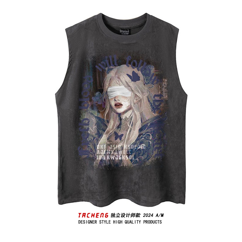 Shanyu Butterfly Girl Trendy High Street Suede Character Graffiti Vest Casual Loose Sleeveless