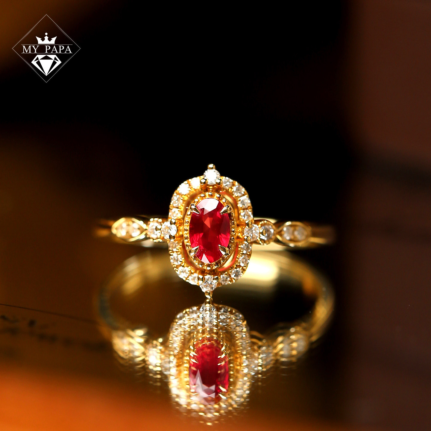 MYPAPA high-end colorful treasure K gold series graduation grade pigeon blood red ruby ring 18K gold with diamonds for women