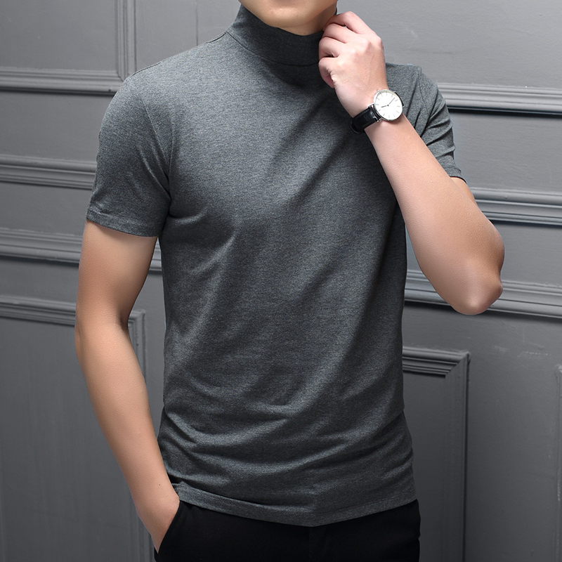 Spring and Summer Men's Half-High Collar Mercerized Cotton Short-Sleeved Slim-Fit T-Shirt Men's Solid Color Modal High-Neck Trendy Base Shirt Spring and Summer Men's Half-High Collar Mercerized Cotton Short-Sleeved Slim-Fit T-Shirt Men's Solid Color Modal High-Neck Trendy Base Shirt