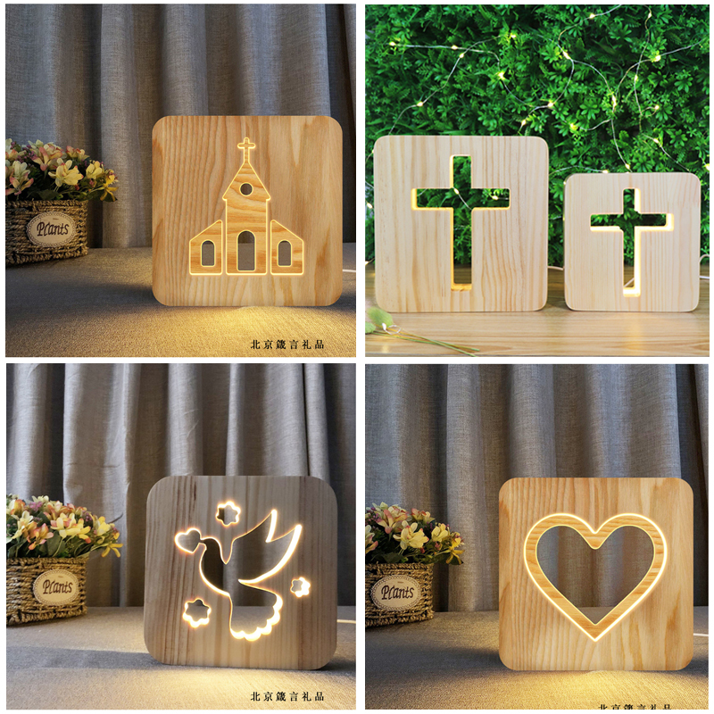 Cross large solid wood night light table usb plug-in night light wedding gift simple modern solid wood decorative light