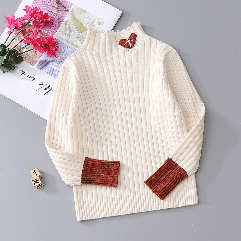 Children's clothing autumn and winter beating bottom treetop sweater girl's knitted sweater with long sleeves and semi-high collar thickened upholswarm sweatshirt