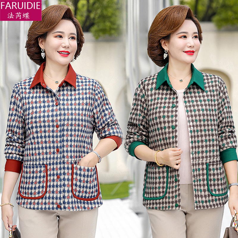 Middle-aged women's spring and autumn coat 50 years old 60 middle-aged and elderly women's western style tops mother's spring and autumn thin plaid coat