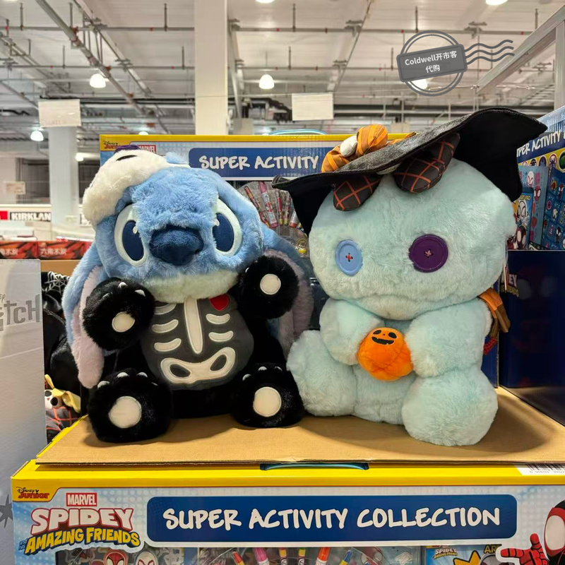 Original Disney Stitch Halloween Plush Toy Skeleton Doll Blanket Two-In-One