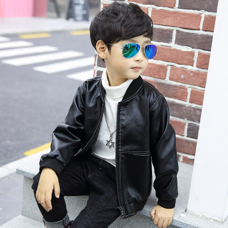 2022 new boy fur coat children jacket spring autumn clothing season new CUHK child leather jacket tide blouses foreign pie