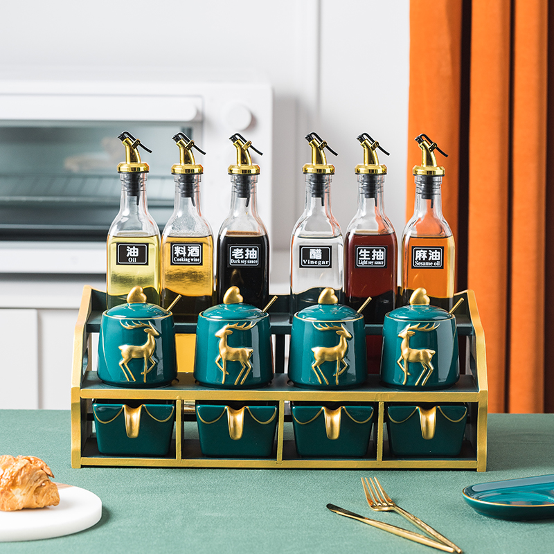 Seasoning jar set Combination package Kitchen supplies bottle combination salt monosodium glutamate seasoning box Household soy sauce vinegar seasoning bottle