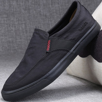 All black one pedal mens cloth shoes work shoes canvas lazy leisure 2021 new autumn wild mens shoes trendy shoes