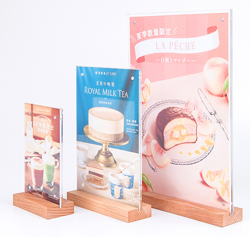 Beech Wood Base Strong Magnetic Acrylic Table Card Table Card A4 Showcases Organic Glass Table Card Holder wooden table Table Deck Table Deck of table Bifacial Standing Signs Table Menu Price Billboards